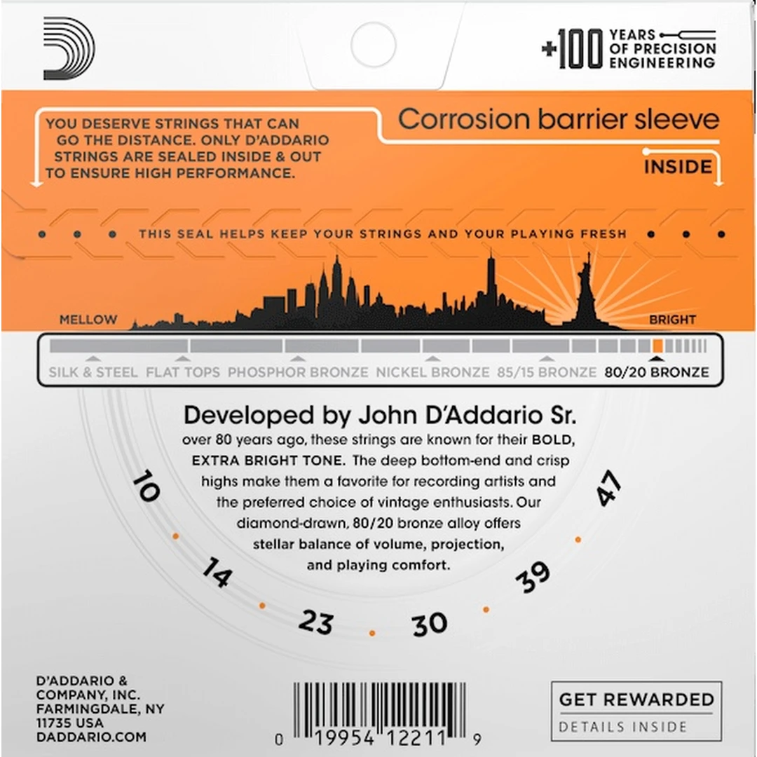 Струны для акустической гитары D'Addario EJ10 10-47