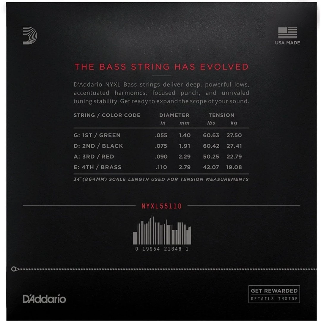 Струны для бас-гитары D'addario NYXL55110
