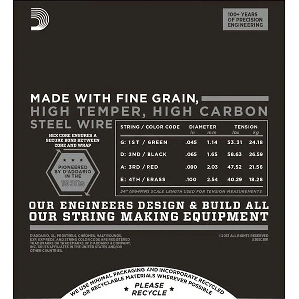 Струны для бас-гитары D’Addario ECB81 45-100