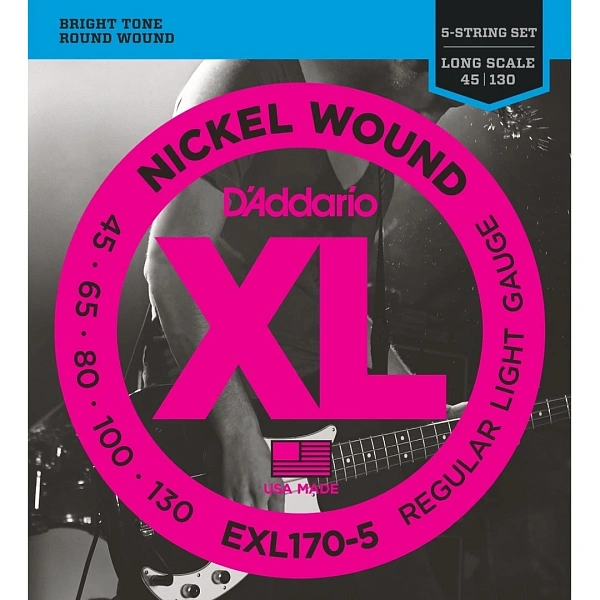 Струны для бас гитар D'Addario EXL170-5 45-130 5-String