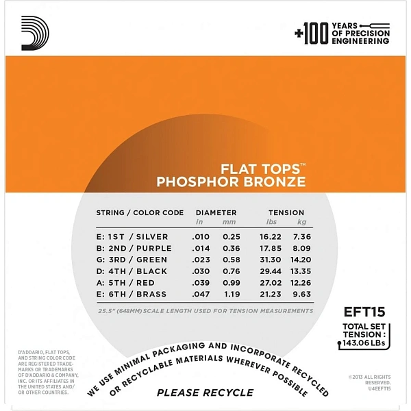 Струны для акустической гитары D'Addario EFT15 Extra Light 10-47
