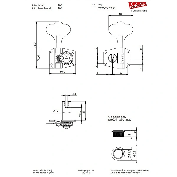 Колки Schaller Bass BM 10250201.26.71