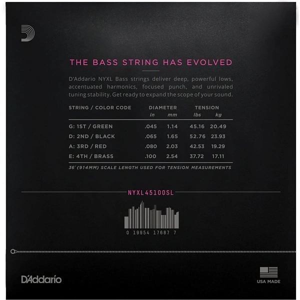 Струны для бас-гитары D'Addario NYXL45100SL 45-100