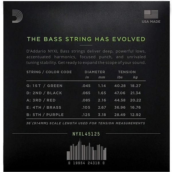 Струны для бас-гитары D’Addario NYXL45125 45-125