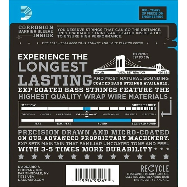 Струны для бас-гитары D'Addario EXP170-5 45-130