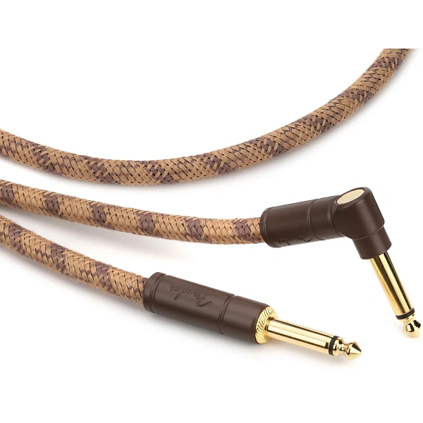 Инструментальный кабель Fender Festival Instrument Cable Straight/Angle 10" Pure Hemp Brown Stripe