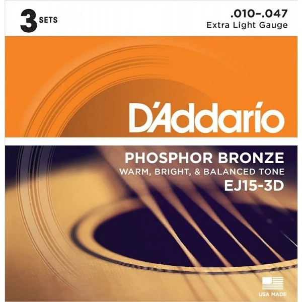 Струны для акустической гитары D'Addario EJ15-3D 10-47 (Набор из 3-х комплектов)