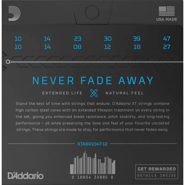 Струны для 12-ти струнной гитары D'Addario XTABR1047-12 10-47