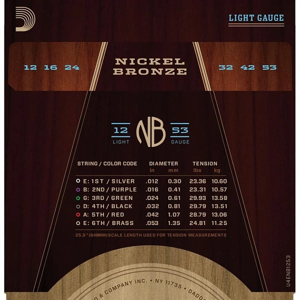 Струны для акустической гитары D’Addario NB1253 12-53