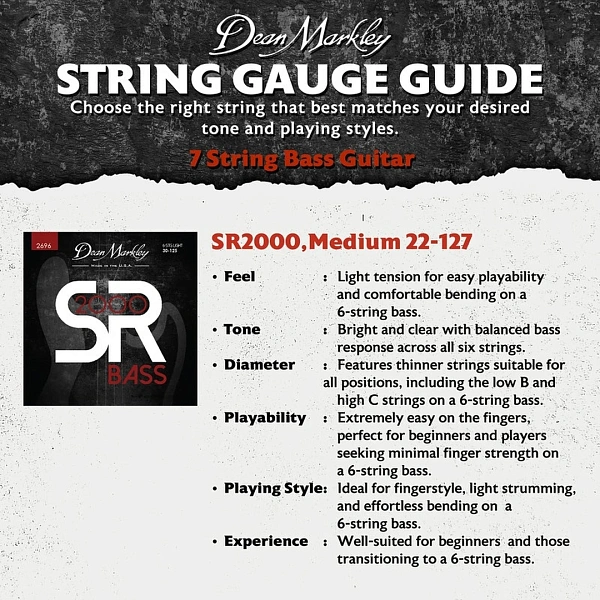 Струны для бас-гитары Dean Markley 2698C SR2000 22-127 7-Strings