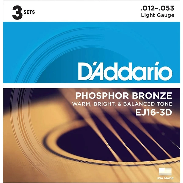 Струны для акустической гитары D’Addario EJ16-3D 12-53