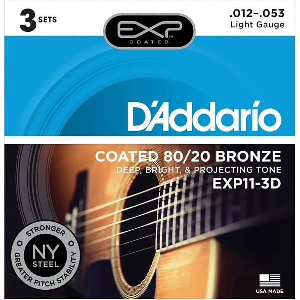 Струны для акустической гитары D’Addario EXP11-3D Coated 12-53